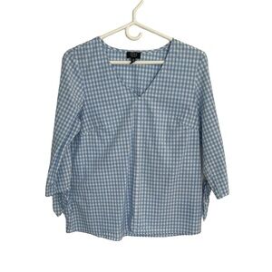 Jones New York checkered Blue and White V-Neck Top. size M